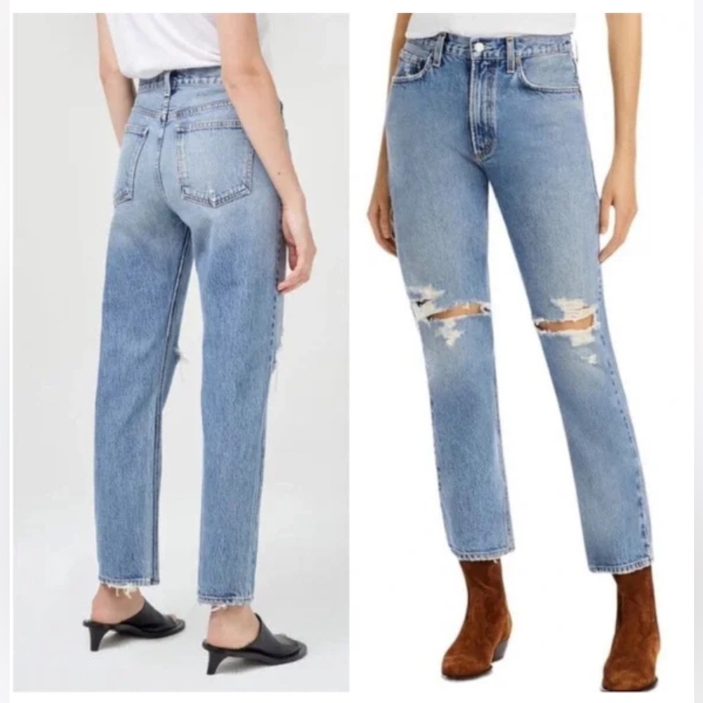Agolde MIA Distressed Straight Leg Jeans in Rule Wash Size 28
